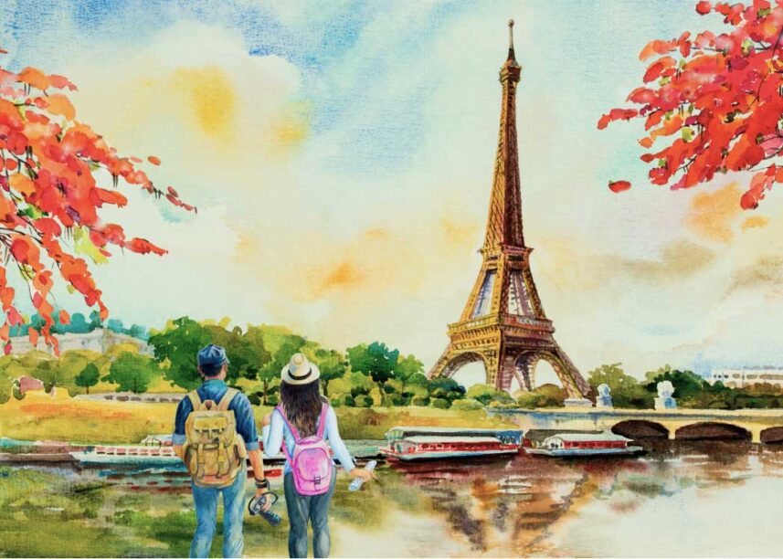 Couple Watching Eiffel Tower